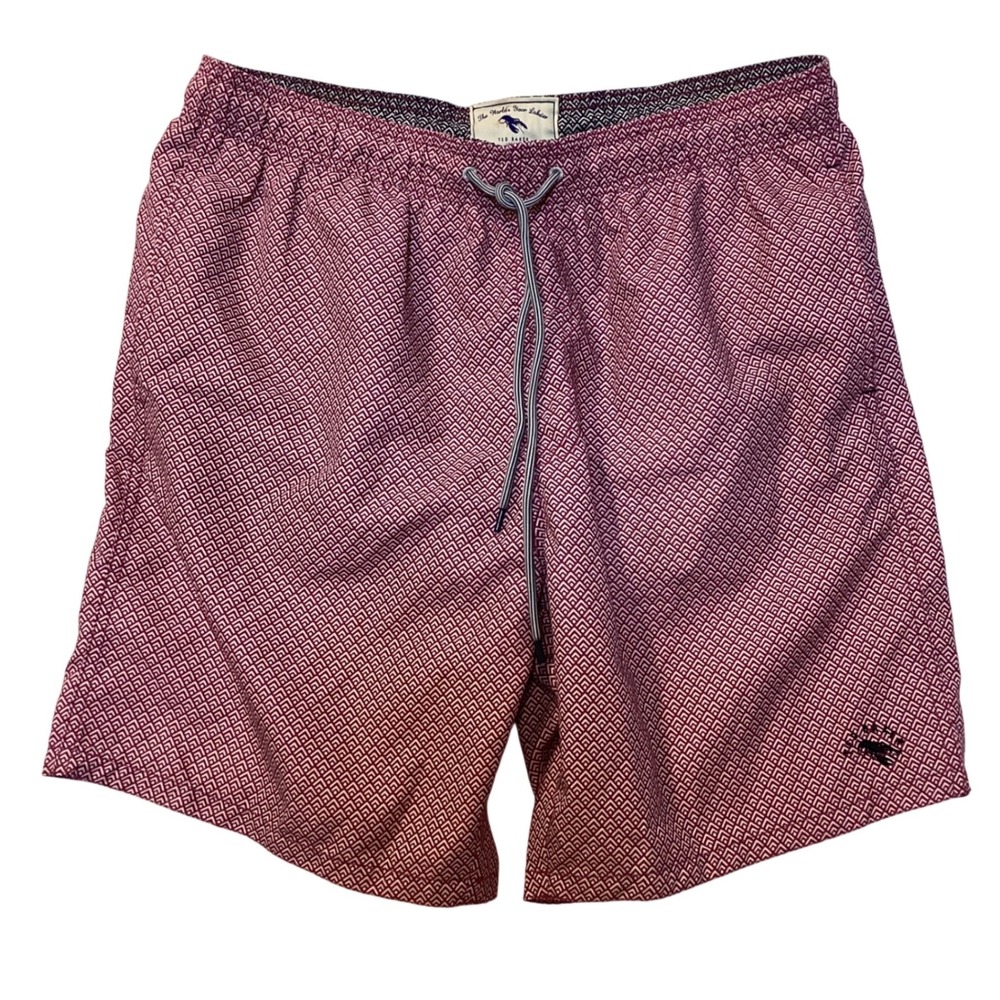 Ted Baker London Mens Burgundy Geometric Print Swim Trunks Size 4 Lobster Logo
